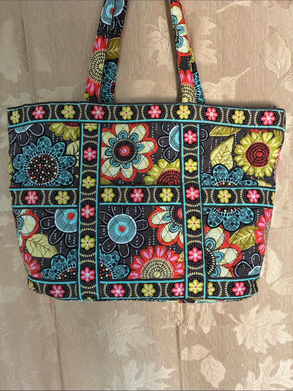 Floral Quilted Tote Bag in Black Multi